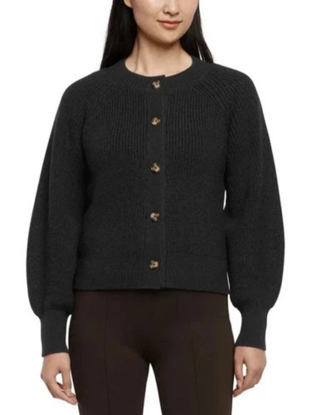 NWOT Banana Republic Button Front Balloon Sleeve Fisherman Cardigan Black M